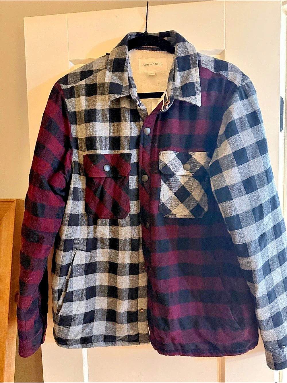 Sun + Stone Plaid Jacket in Black & Red Small Like New
